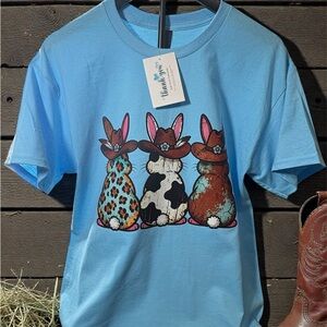 Blue Graphic Tee with Bunny Design